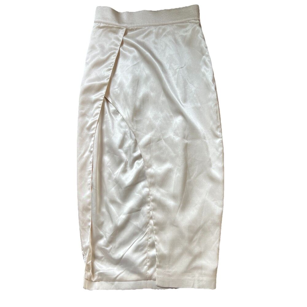 MESHKI Women's Maxi Skirt High Waist Thigh Split Ivory Off White XS NWT